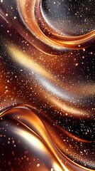 Poster - Elegant bronze and gold abstract background with sparkling glitter and flowing metallic curves
