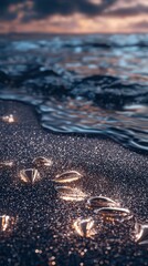 Wall Mural - Golden Hour Sparkle On Dark Beach Sand