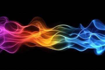 Poster - Colorful Smoke Waves on Black Background Abstract Design with Gradient Effect and Smooth Lines