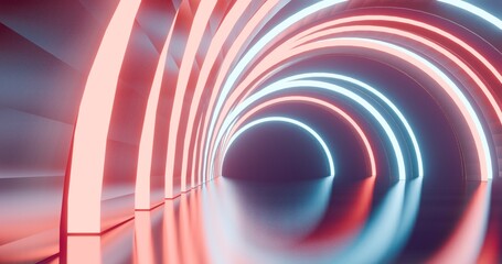 Aufkleber - Futuristic architecture background neon arch tunnel 3d render