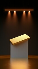 Wall Mural - Golden Product Display Platform with Warm Lighting