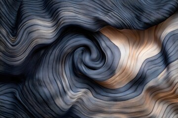 Poster - Abstract textile art with flowing lines in blue and beige creating a dynamic swirl pattern