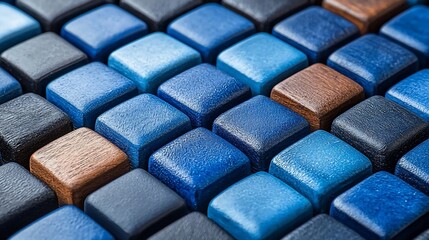 Poster - Blue wooden cubes pattern texture background