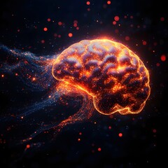 Poster - Glowing Brain Illustration on Dark Background with Neural Network Connection Concept