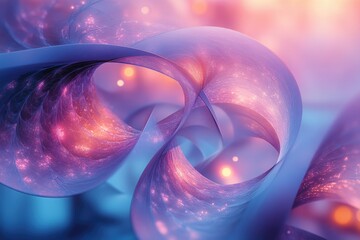 Fototapete - Abstract swirling artwork with vibrant pink and blue hues, glowing particles and intricate details.