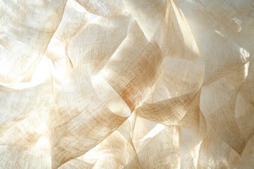 Aufkleber - Light-filtering beige linen fabric, intricately draped and showcasing its textured weave.