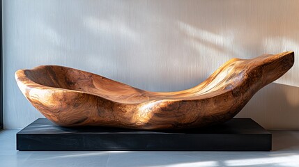 Poster - Carved wood lounge chair, modern interior, sunlight