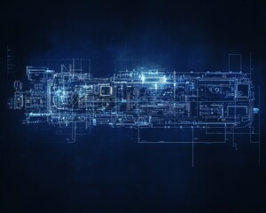 Aufkleber - Digital artwork of a minimalistic circuit board, dark blue background, blueprint style, hightech electronics concept