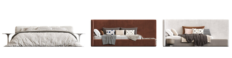 Wall Mural - double bed isolated on white background, furniture for the bedroom interior, 3D illustration, cg render
