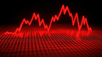 Poster - Dynamic red graph showcasing a decline, symbolizing market downturn and financial challenges in a modern digital environment.