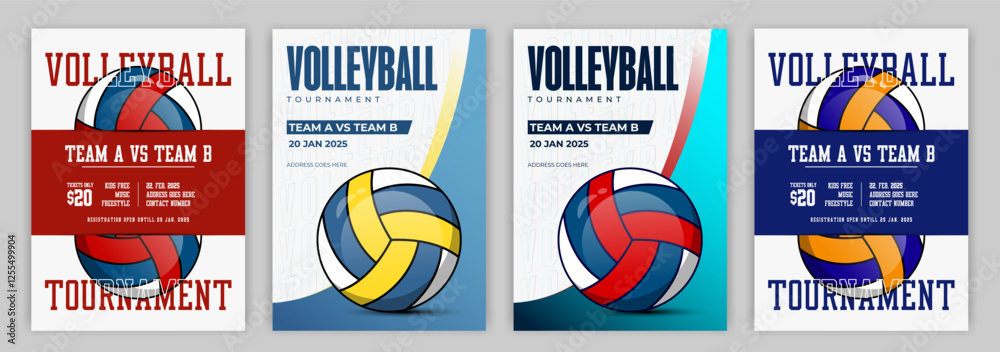 Dynamic Volleyball Championship Illustration Flyer Template High Energy ...