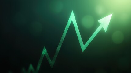 Poster - Abstract upward trend graph with glowing green arrow, symbolizing growth, success, and financial progress in a modern design.