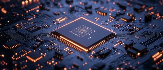 Fototapete - Minimalistic blueprint of a circuit board on a dark blue background, sleek and modern digital design, technology concept