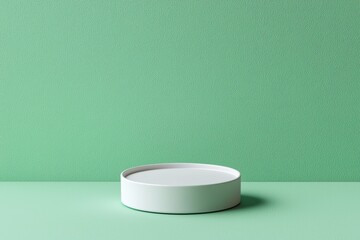 Poster - Minimalist display stand on a soft green background, perfect for showcasing products or decorations in a modern setting.