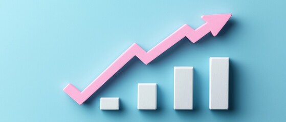 Poster - Stylish graph showing rising trends with pink arrows and white bars on a light blue background.
