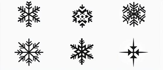 Poster - A collection of unique black snowflake designs on a white background, perfect for winter-themed projects and seasonal decorations.