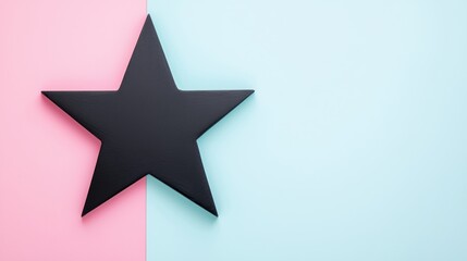 Poster - a stylish black star placed on a pastel pink and blue background, ideal for creative projects and mo