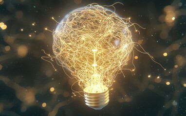 Poster - a glowing light bulb surrounded by sparkling energy, symbolizing innovation and creativity, perfect 