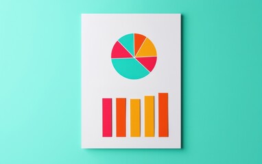 Poster - Colorful infographic depicting data analysis with pie chart and bar graph on a vibrant turquoise background.