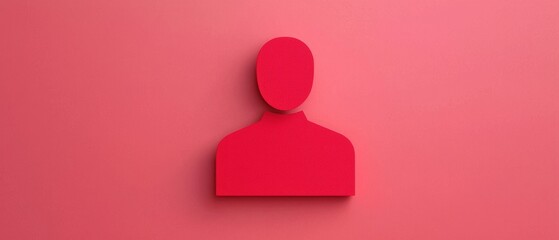 Poster - Minimalistic red silhouette of a person on a pink background, ideal for abstract, identity, or profile-related themes.