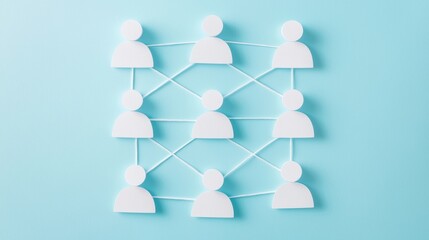 Poster - A visual representation of social connections with abstract figures and lines on a blue background, illustrating networking concepts.