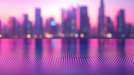 Aufkleber - Cityscape sunset reflection, digital surface, urban background, website banner