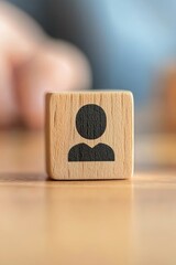 Poster - Wooden block displaying a user icon, representing personal identity or profile in digital settings. Perfect for professional themes.