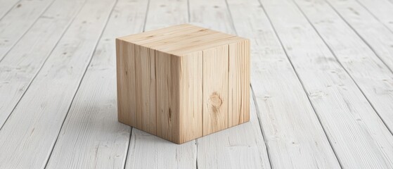 Poster - a simple wooden cube resting on a light wooden floor, showcasing natural textures and tones for desi