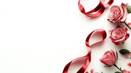 Poster - A beautifully crafted Valentine's Day design featuring pink roses and a swirling red satin ribbon for an elegant touch
