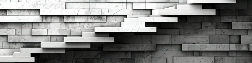 Poster - Abstract Gray and White Block Staircase Wall