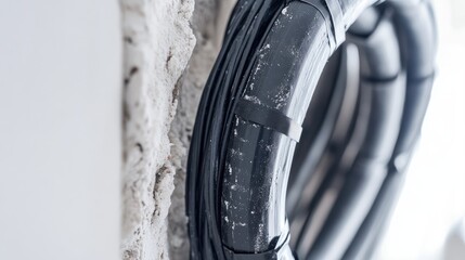 Poster - A close-up of an insulated wire bundle with black tape, running through a wall hole, showcasing neatness and technical precision in electrical work