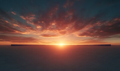 Poster - A stunning sunset casts vibrant colors across the horizon, with clouds reflecting hues of orange, pink, and blue, creating a serene and breathtaking atmosphere.