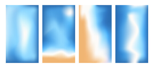 Wall Mural - Blur beach gradient background . Gradation blue and orange beige background. Abstract backdrop sea water and sand. Ocean exotic wave. Vector tropical summer calm cover illustration.