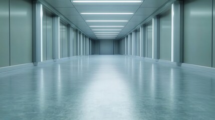 Poster - A sleek, modern hallway with illuminated lights and a reflective floor, conveying a sense of space and minimalism.