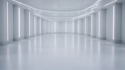 Poster - A minimalist, futuristic interior featuring smooth white surfaces and soft lighting, creating an airy, spacious atmosphere.