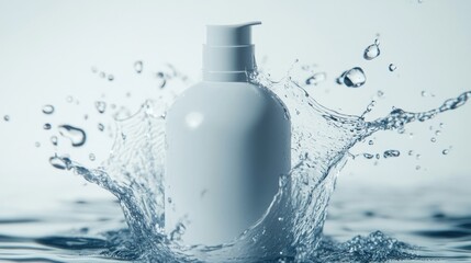 Aufkleber - A cream bottle mockup splashed by vibrant water droplets, frozen mid-motion, showcasing a fresh and revitalizing effect