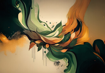 Poster - Abstract landscape art evokes Chinese aesthetics, blending earthy tones and fluid shapes reminiscent of nature's flow.