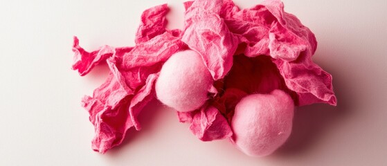 Canvas Print - Pink Crumpled Tissue Paper with Soft Balls on White Background