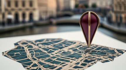 Poster - purple gemstone map marker on vintage city map