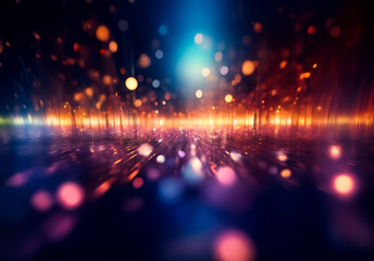 Aufkleber - Dynamic bokeh lights with vibrant colors illuminate a dark abstract backdrop creating a sense of motion and energy.