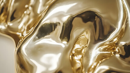 Poster - Gold sculpture placed on a white surface with abstract design elements in the background