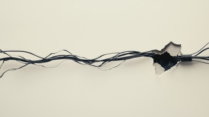 Poster - A neatly insulated bundle of wires with black electrical tape, running through a hole in a wall, captured with fine detail against a neutral background