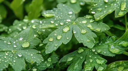 Aufkleber - a peaceful close-up of green fern leaves with water droplets glistening under natural light, evoking