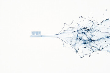 Poster - A reflective white backdrop highlighting a sleek toothbrush turning into a fluid burst, with