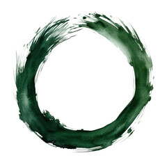 Wall Mural - dark green watercolor paint splash in ring shape isolated on white or transparent png