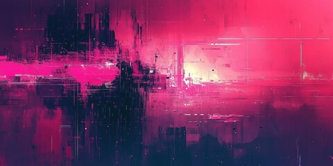 Poster - abstract blue green purple background with interlaced digital glitch and distortion effect futuristic cyberpunk design retro cyber aesthetic webpunk rave 80s 90s cyberpunk techno neon 