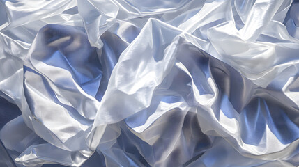 Poster - Close up of white cloth on blue background with abstract texture and design elements