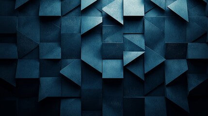 Poster - Dark blue geometric shapes, abstract background, 3D render, design texture