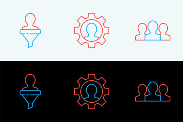 Poster - Set line Users group, Head hunting and Human with gear icon. Vector