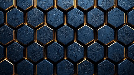 Poster - Dark blue hexagon texture background